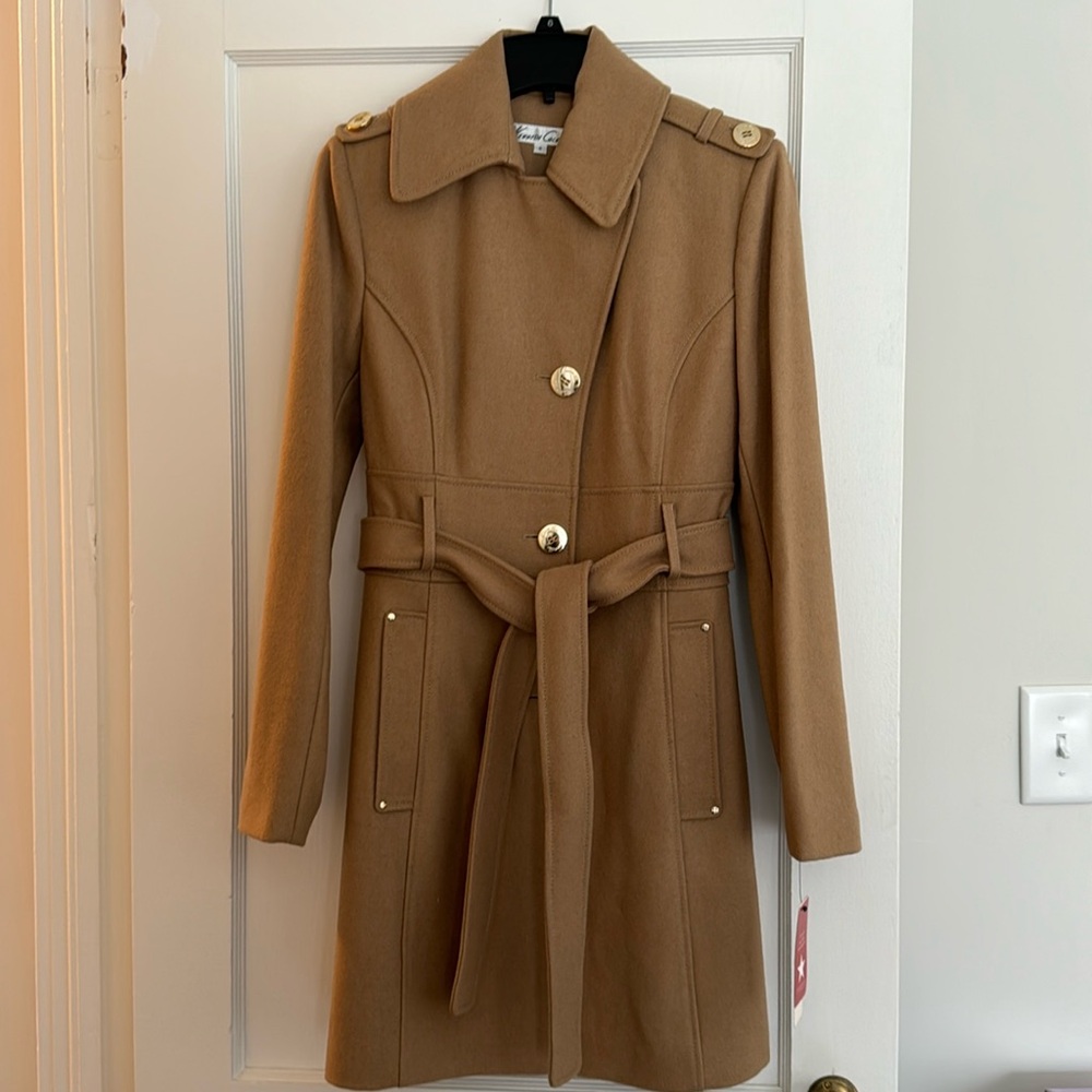 Women’s Kenneth Cole Winter Coat, Camel Color, Military Style, Wool, Size 6, NWT